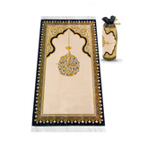 Ornate gebedskleed met hanglampmotief in zijdetextuur en draagtas - design #2